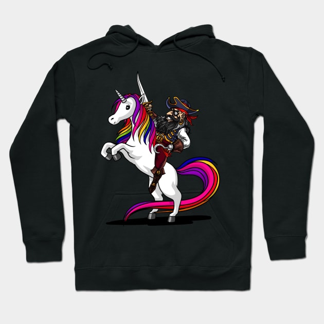 Pirate Captin Riding Magical Unicorn Funny Hoodie by underheaven